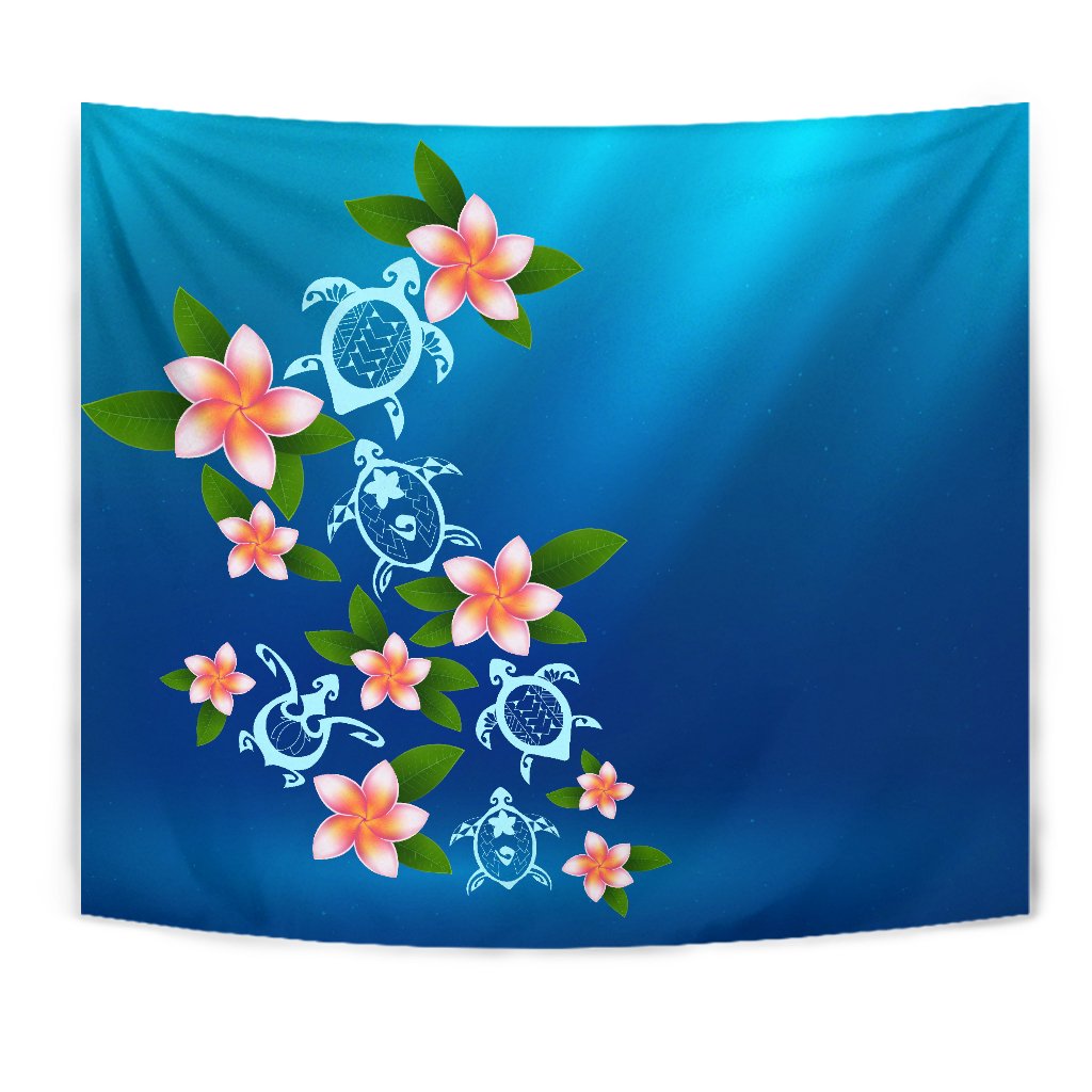 Turtle Polynesian Plumeria Tapestry Wall Tapestry Blue - Polynesian Pride