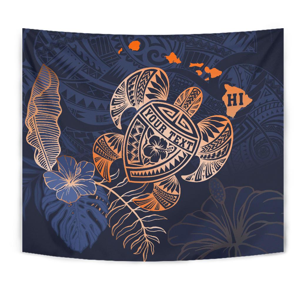 Personalized - Hawaii Kakau Polynesian Turtle Map Tapestry - Special Indigo - Polynesian Pride