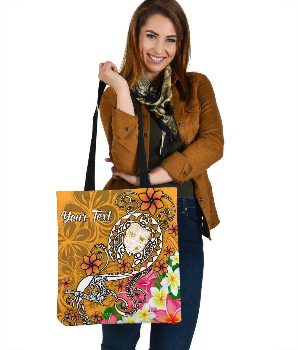 Fiji Custom Personalised Tote Bags - Turtle Plumeria (Gold) Tote Bag One Size Gold - Polynesian Pride