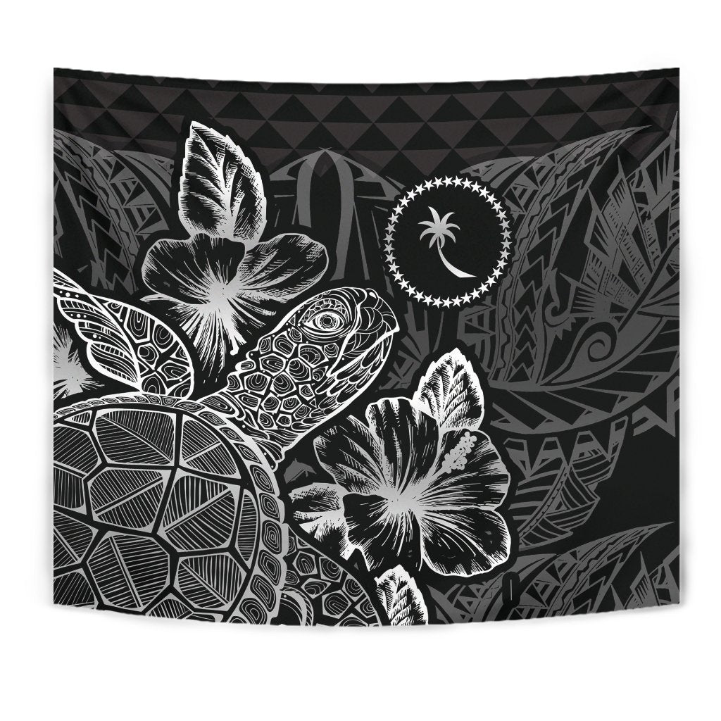 Chuuk Tapestry - Turtle Hibiscus Pattern Black - Polynesian Pride