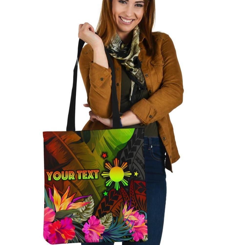 The Philippines Polynesian Personalised Tote Bags - Hibiscus and Banana Leaves Tote Bag One Size Reggae - Polynesian Pride