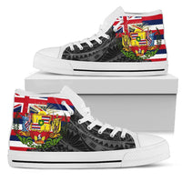Hawaii High Top Shoes State Flag Polynesian Black Pride AH White - Polynesian Pride