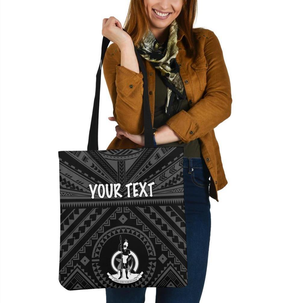 Vanuatu Personalised Tote Bags - Vanuatu Seal With Polynesian Tattoo Style Tote Bag One Size Black - Polynesian Pride