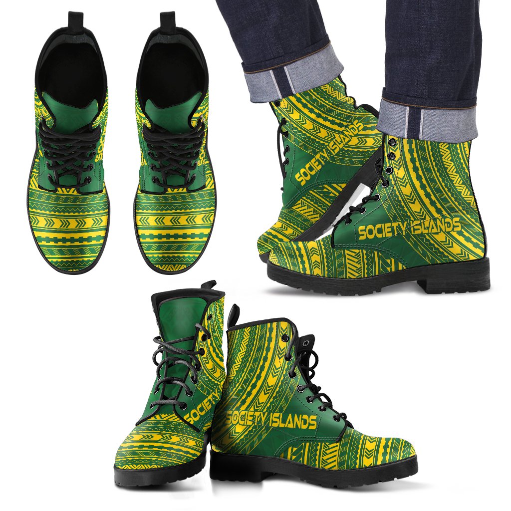 Society Islands Leather Boots - Polynesian Flag Chief Version Black - Polynesian Pride