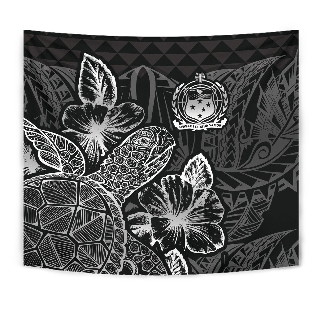 Samoa Tapestry - Turtle Hibiscus Pattern Black - Polynesian Pride