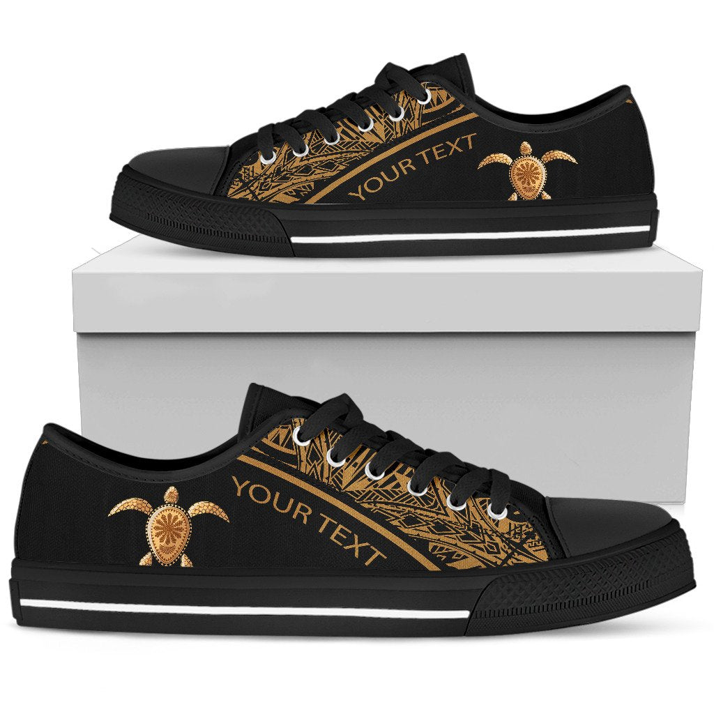 Turtle Custom Personalised Low Top Shoes - Polynesian Gold Curve Style - Polynesian Pride