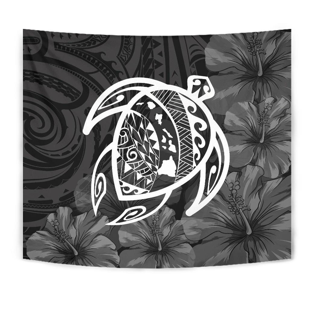 Hawaii Turtle Kanaka Map Hibiscus Poly Tapestry - White - Polynesian Pride