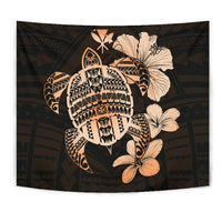 Hawaiian Kanaka Hibiscus Plumeria Mix Polynesian Turtle Tapestry Orange AH Wall Tapestry Orange - Polynesian Pride