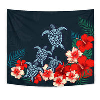 Hibiscus And Turtle Skillful Tapestry Wall Tapestry Black - Polynesian Pride