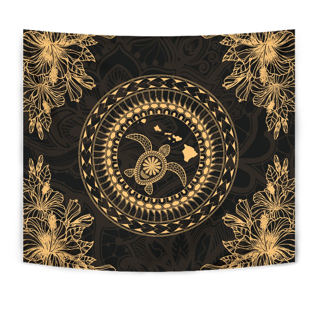 Hawaii Turtle Tradition Tapestry Wall Tapestry Black - Polynesian Pride