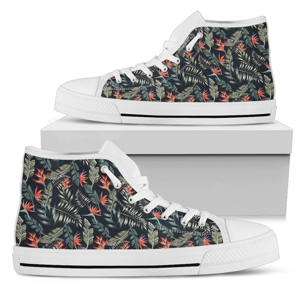 Hawaiian Shoes - Tropical Strelitzia Black High Top Shoes Mens High Top White - Polynesian Pride