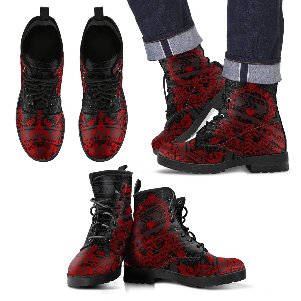 Pohnpei Leather Boots - Tribal Red Red - Polynesian Pride