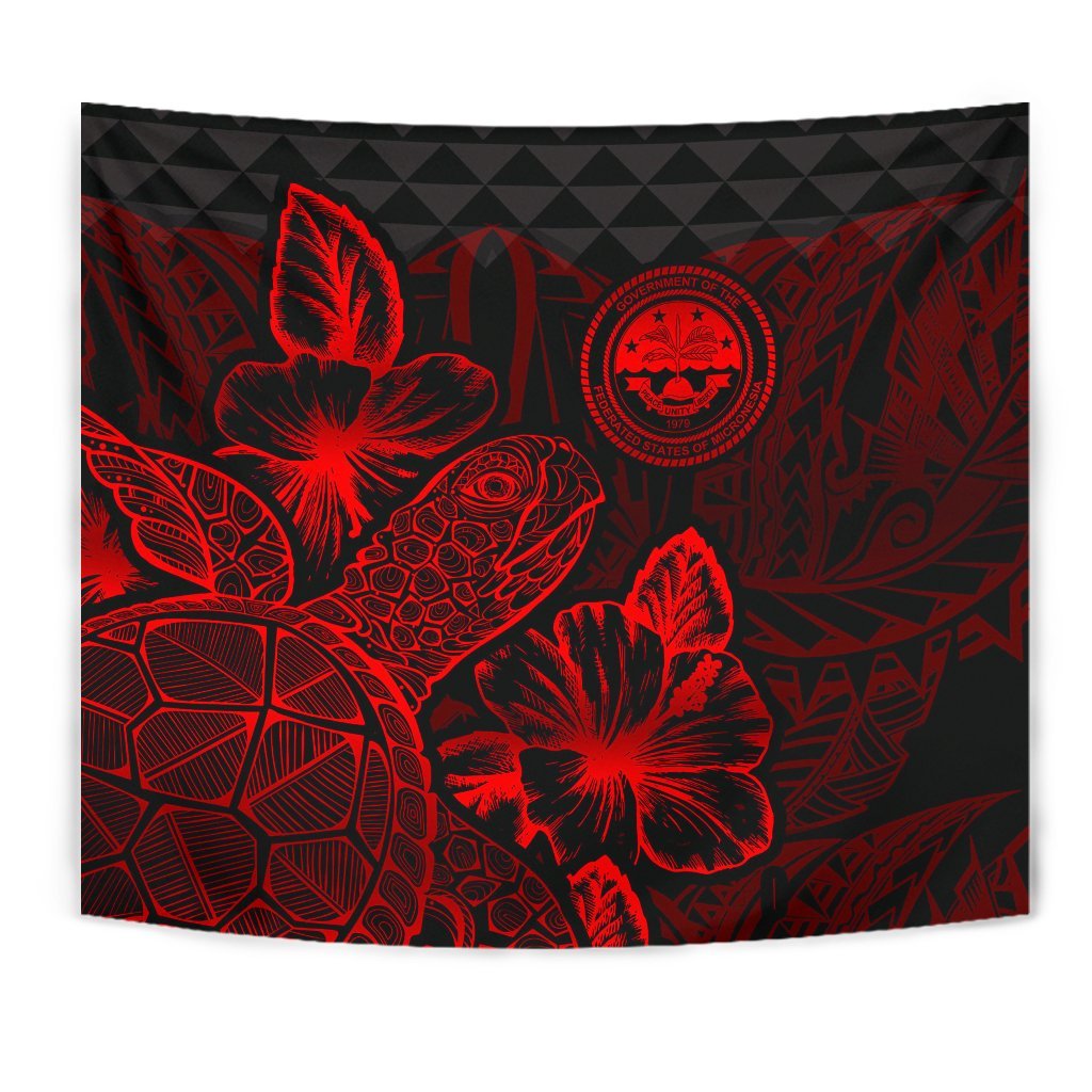 Federated States Of Micronesia Tapestry - Turtle Hibiscus Pattern Red - Polynesian Pride