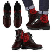 Polynesian Smiling Tiki Leather Boots Red A7 - Polynesian Pride