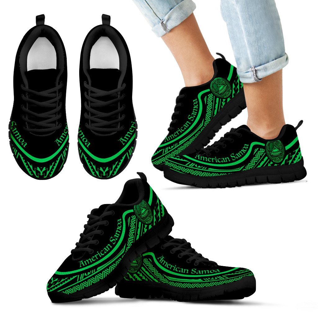 American Samoa Wave Sneakers Green Color Kid's Sneakers - Black - American Samoa Black - Polynesian Pride