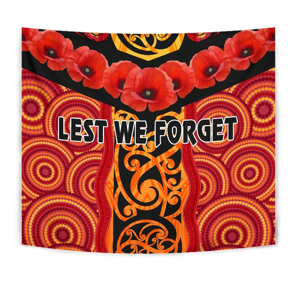 Anzac Lest We Forget Poppy Tapestry New Zealand Maori Silver Fern - Australia Aboriginal - Polynesian Pride