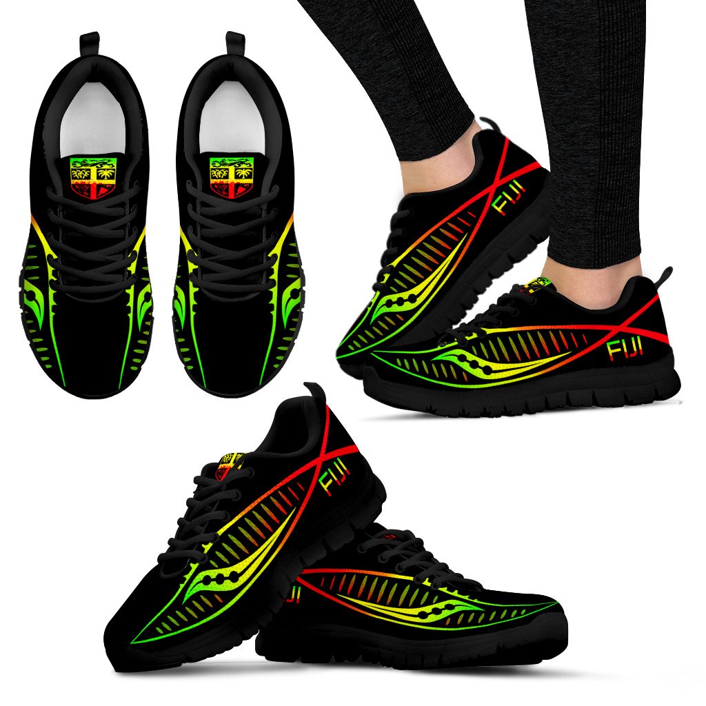 Fiji Sneakers - Fiji Flag Polynesian Knife Reggae Style Women's Sneakers - Black Sole - Polynesian Pride