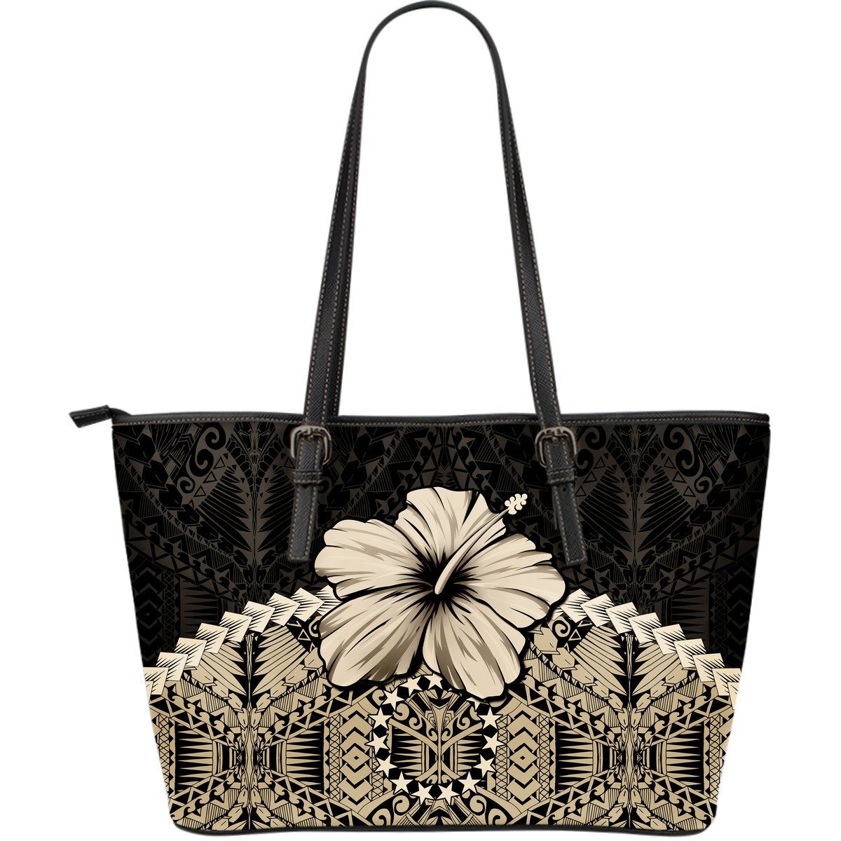 Cook Islands Leather Tote Bag - Hibiscus (Gold) Gold - Polynesian Pride