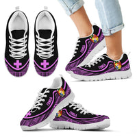 Tonga Wave Sneakers - Polynesian Pattern Purple Color Kid's Sneakers - White - Tonga White - Polynesian Pride