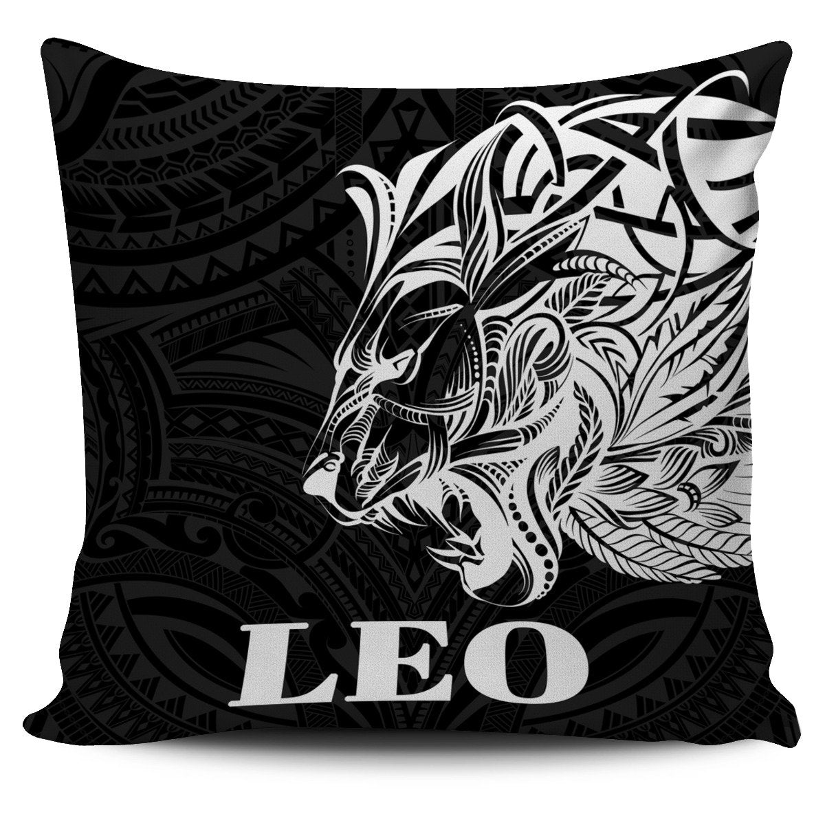 Sun In Leo Zodiac Pillow Cover Polynesian Tattoo Simple - White Pillow Cover One Size Black - Polynesian Pride