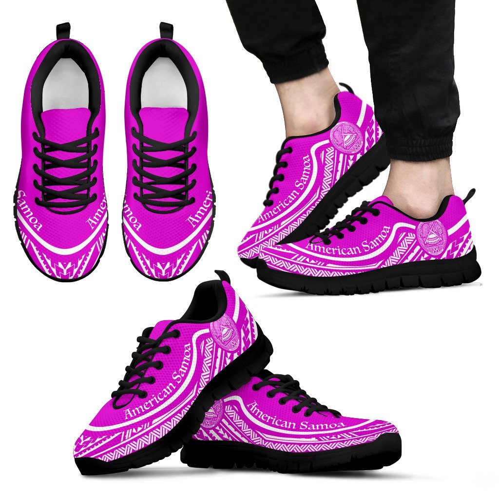 American Samoa Wave Sneakers White Pink Color Men's Sneakers - Black - American Samoa Black - Polynesian Pride