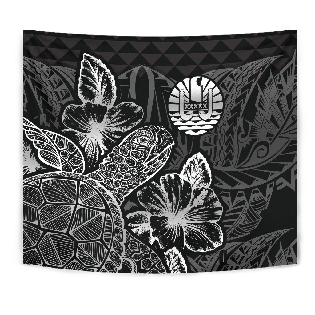 Tahiti Tapestry - Turtle Hibiscus Pattern Black - Polynesian Pride