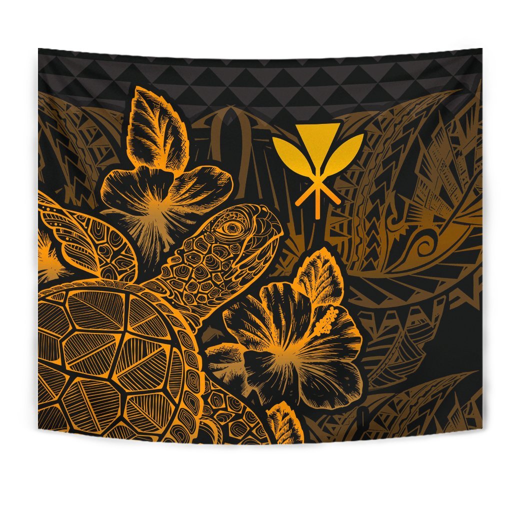 Polynesian Hawaii Tapestry - Turtle Hibiscus Pattern Gold - Polynesian Pride