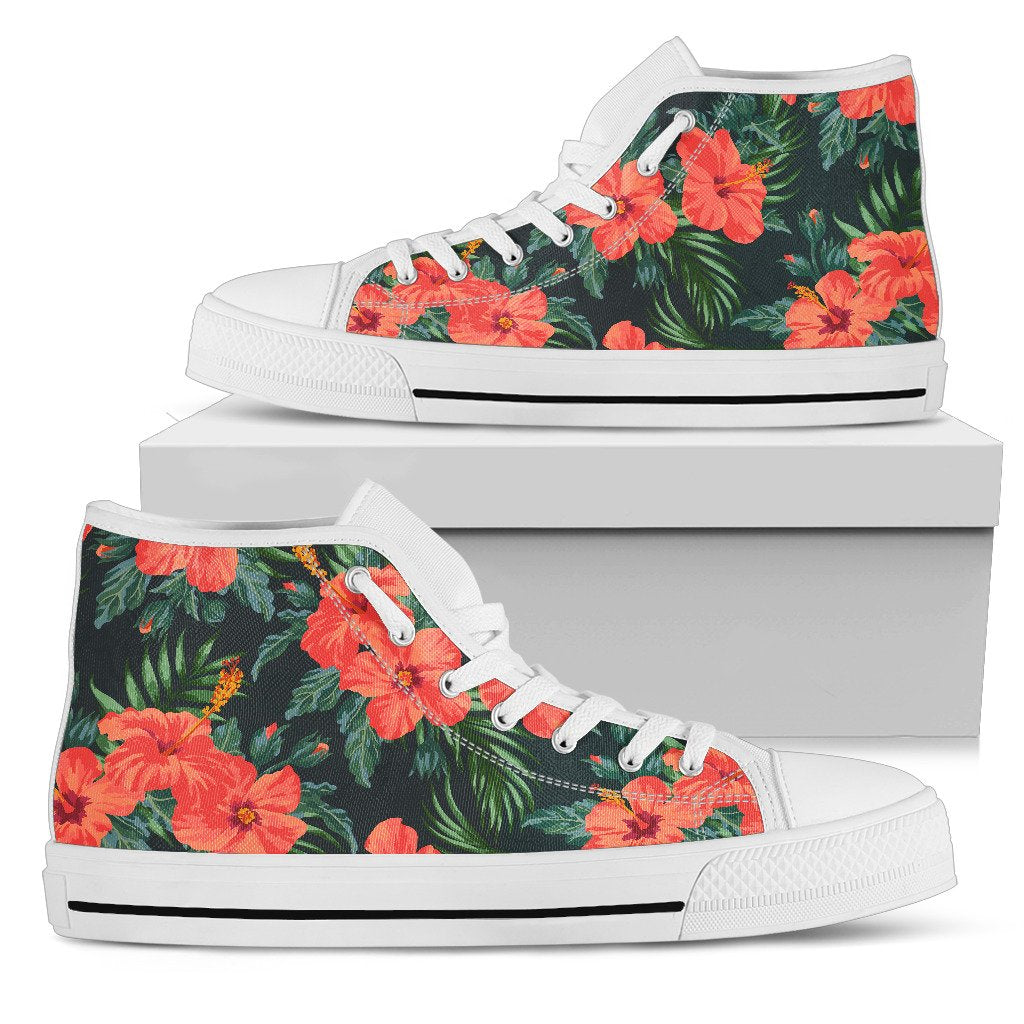 Hawaii Red Hibiscus High Top Shoe Mens High Top White - Polynesian Pride