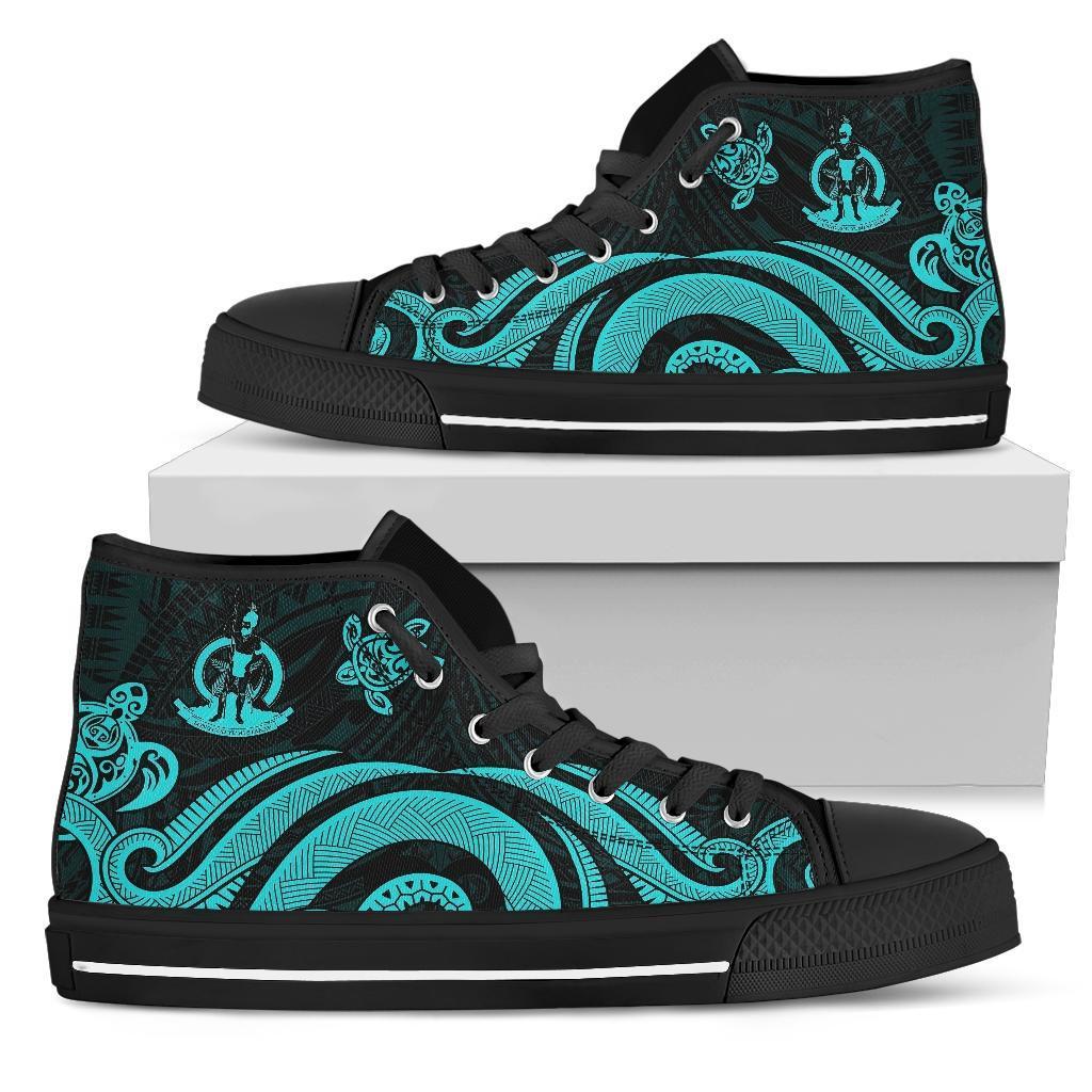 Vanuatu High Top Canvas Shoes - Turquoise Tentacle Turtle Unisex Black - Polynesian Pride