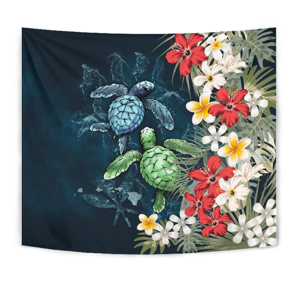 Kanaka Maoli (Hawaiian) Tapestry - Sea Turtle Tropical Hibiscus And Plumeria - Polynesian Pride