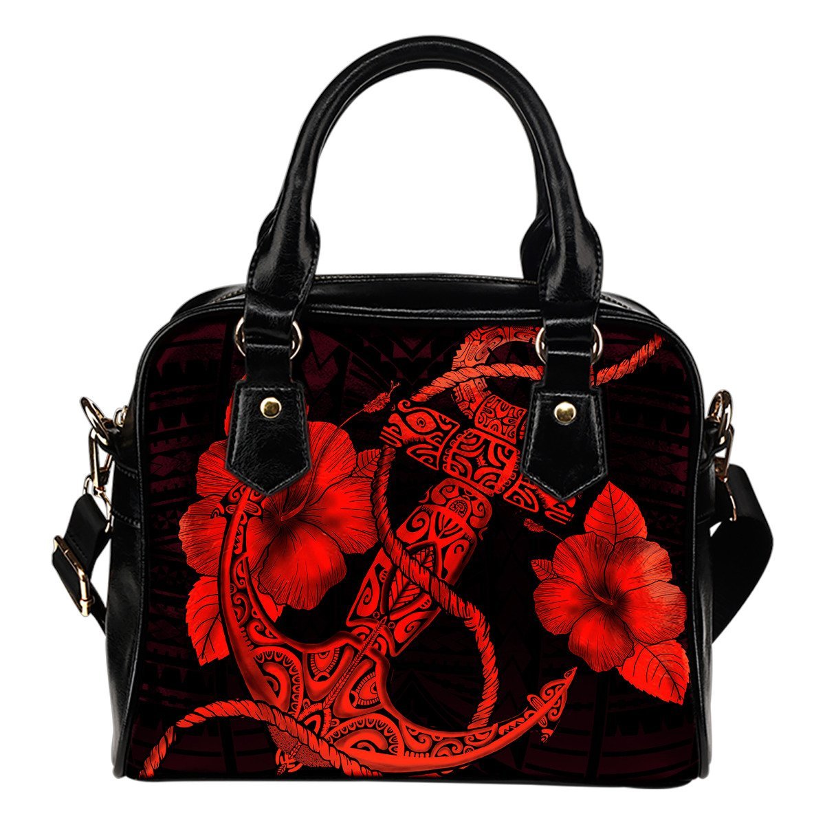 Anchor Red Poly Tribal Shoulder Handbag One Size Red - Polynesian Pride