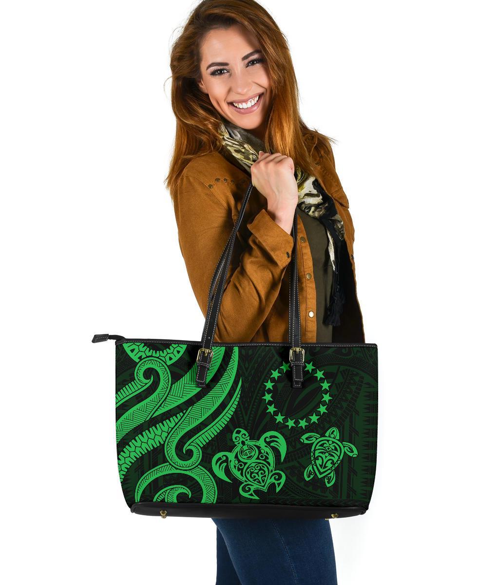 Cook Islands Leather Tote Bag - Green Tentacle Turtle Green - Polynesian Pride