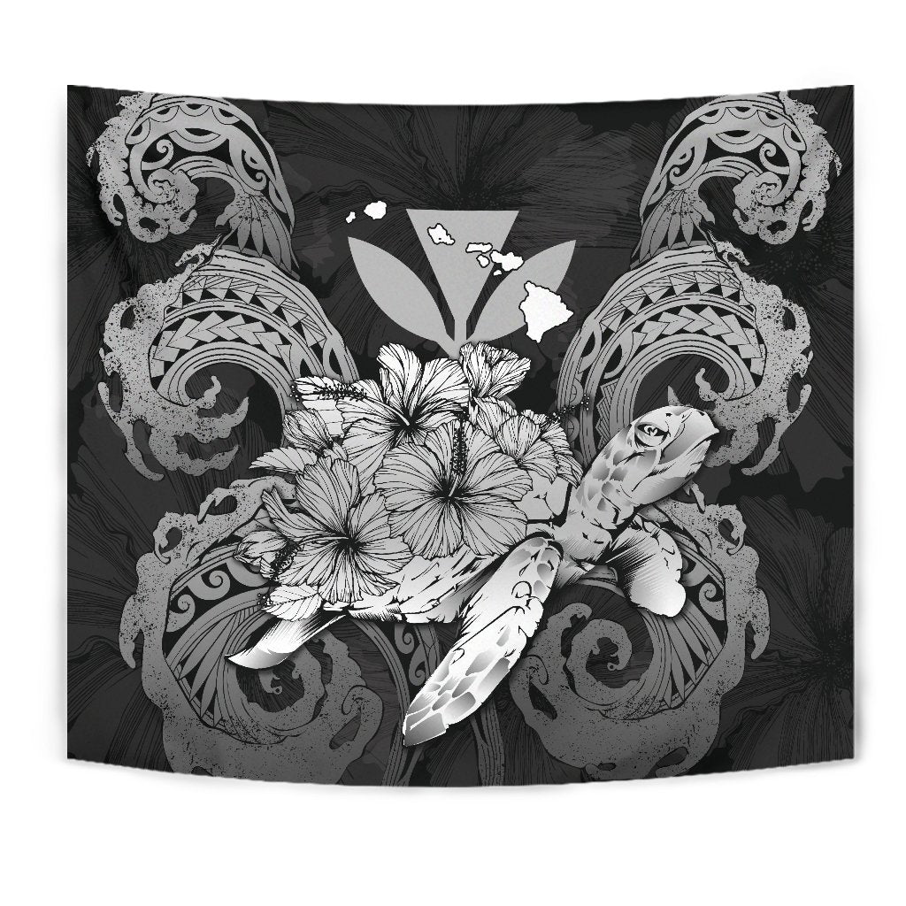 Hawaii Turtle Wave Polynesian Tapestry - Hey Style Gray - Polynesian Pride