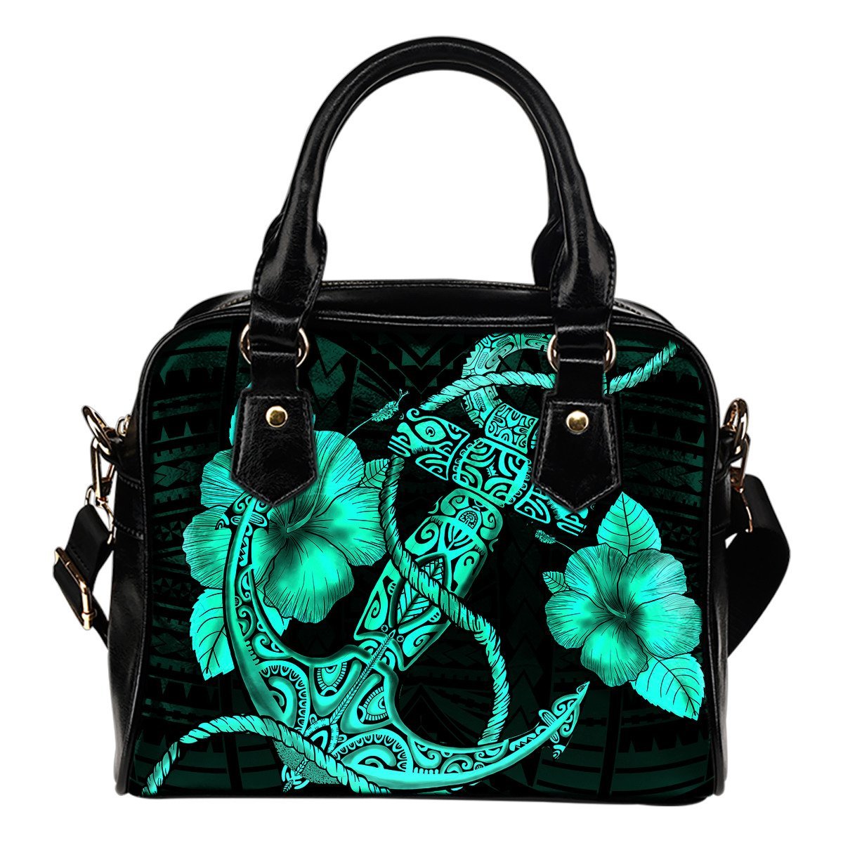 Anchor Turquoise Poly Tribal Shoulder Handbag One Size Turquoise - Polynesian Pride
