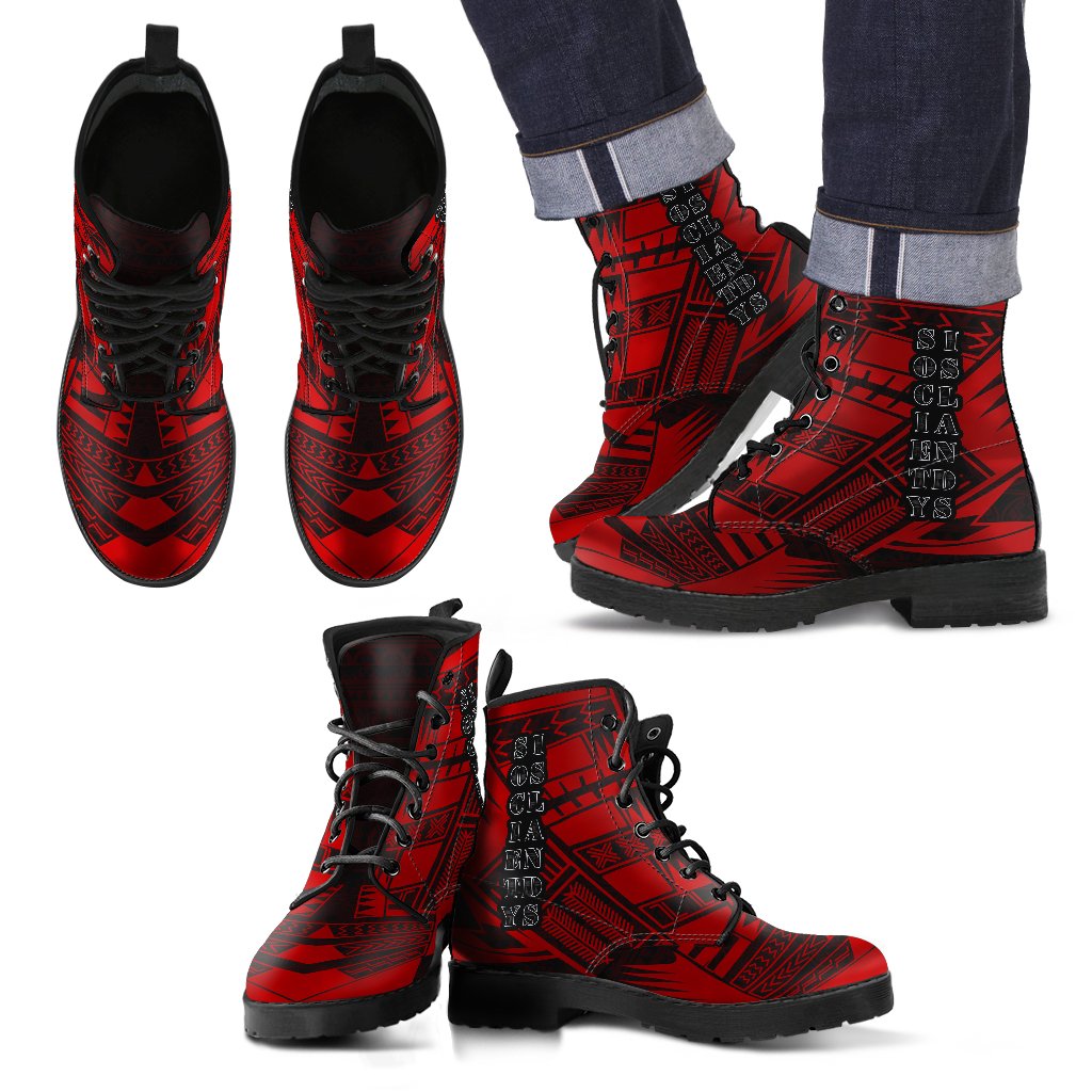 Society Islands Leather Boots - Polynesian Tattoo Red Red - Polynesian Pride