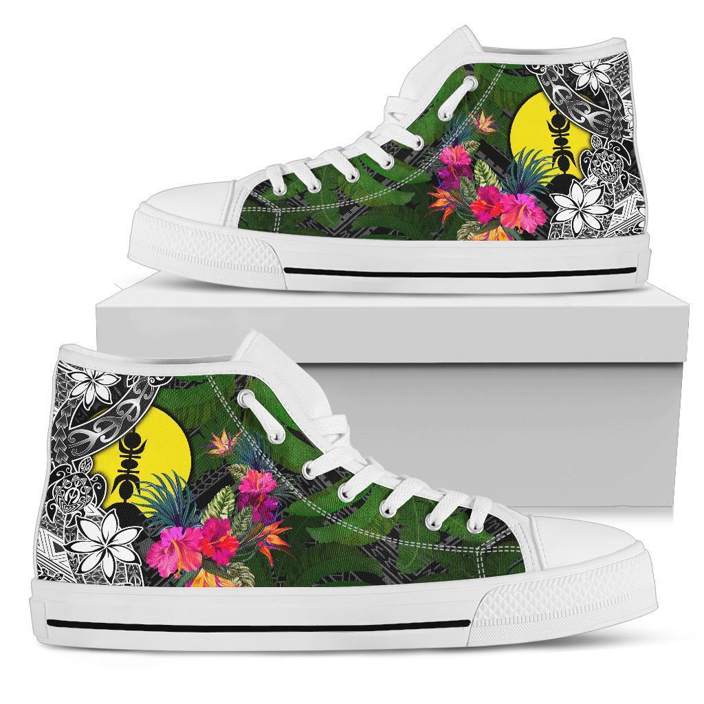 New Caledonia High Top Shoes - Turtle Plumeria Banana Leaf Unisex White - Polynesian Pride