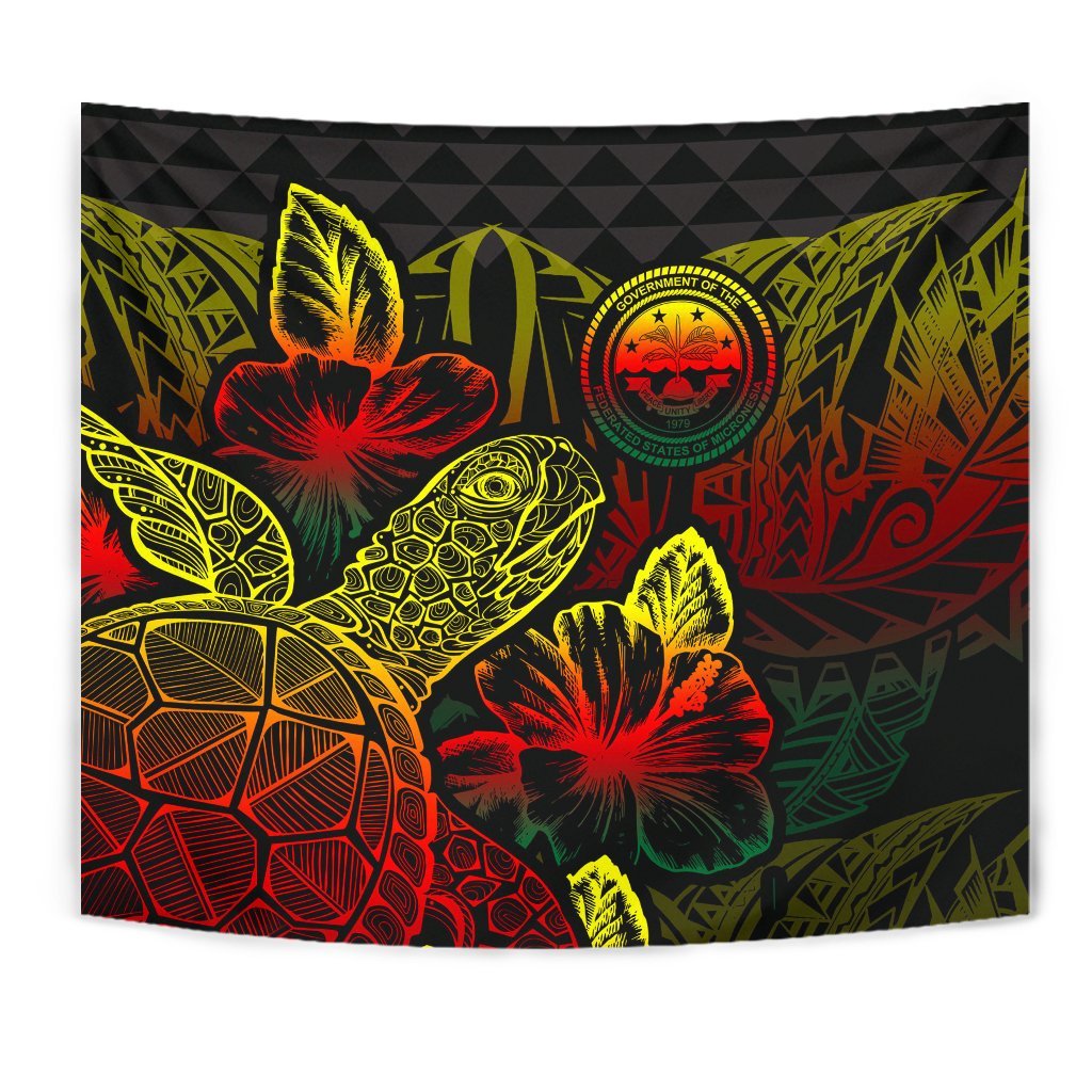 Federated States Of Micronesia Tapestry - Turtle Hibiscus Pattern Reggae - Polynesian Pride