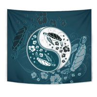 Yinyang Turtle Hibiscus Tapestry Wall Tapestry Blue - Polynesian Pride