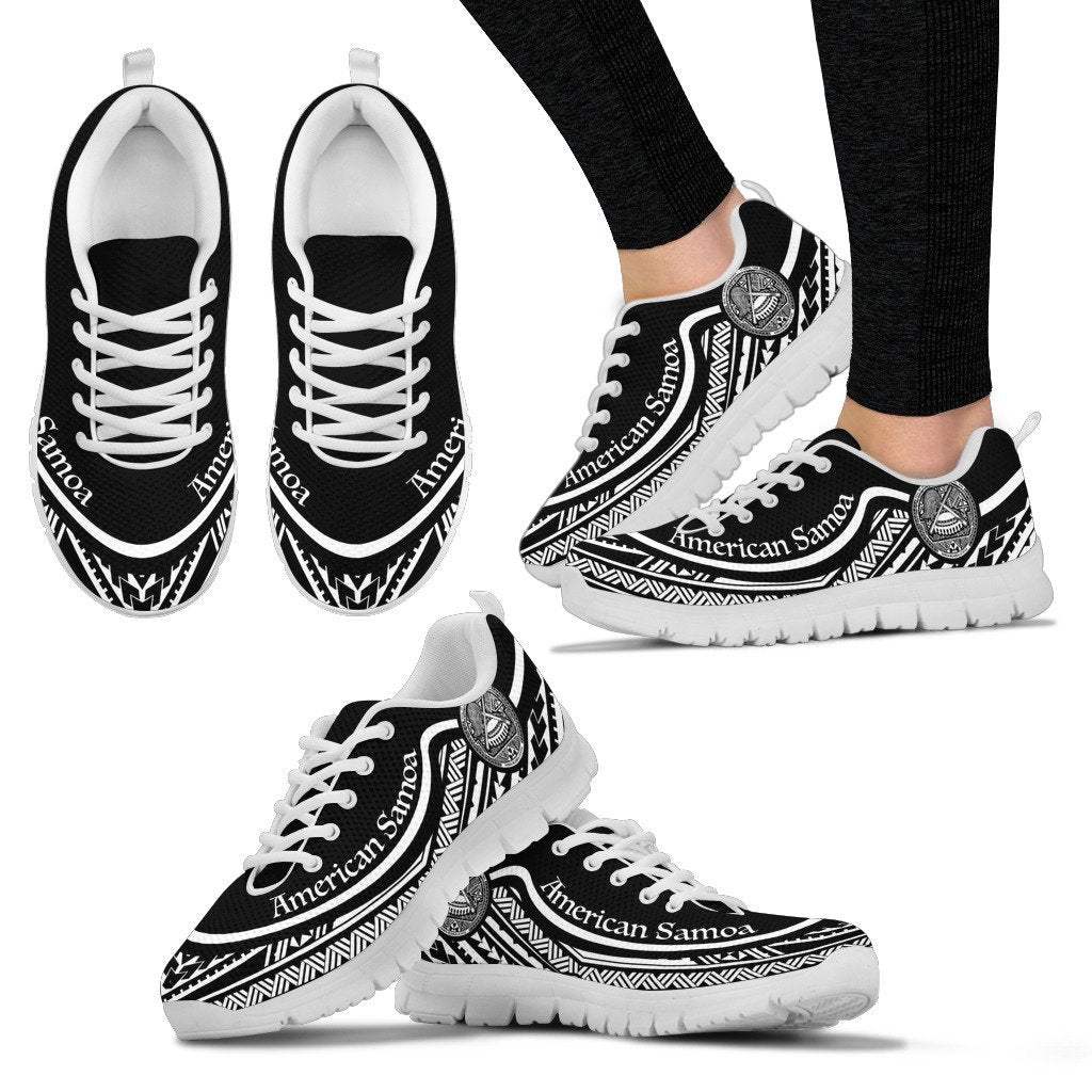 American Samoa Wave Sneakers Black White Color Women's Sneakers - White - American Samoa White - Polynesian Pride