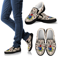 Cook Islands Slip Ons - The Beige Hibiscus Women's Slip Ons - Black - 3 - Polynesian Pride