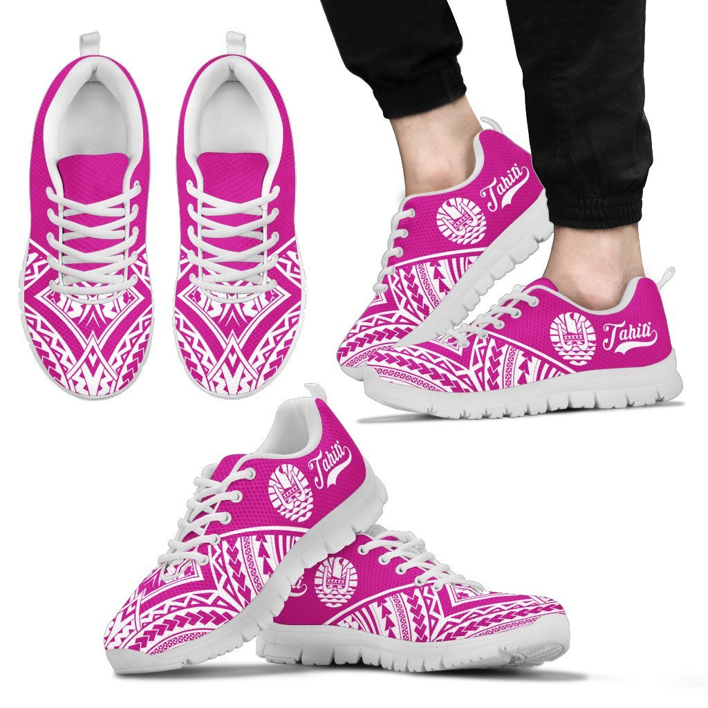 Tahiti Rising Sneakers - Tahiti Flag Polynesian Tattoo (Pink) - A16 - Polynesian Pride