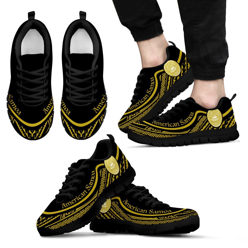 American Samoa Wave Sneakers Gold Color Men's Sneakers - Black - American Samoa Black - Polynesian Pride