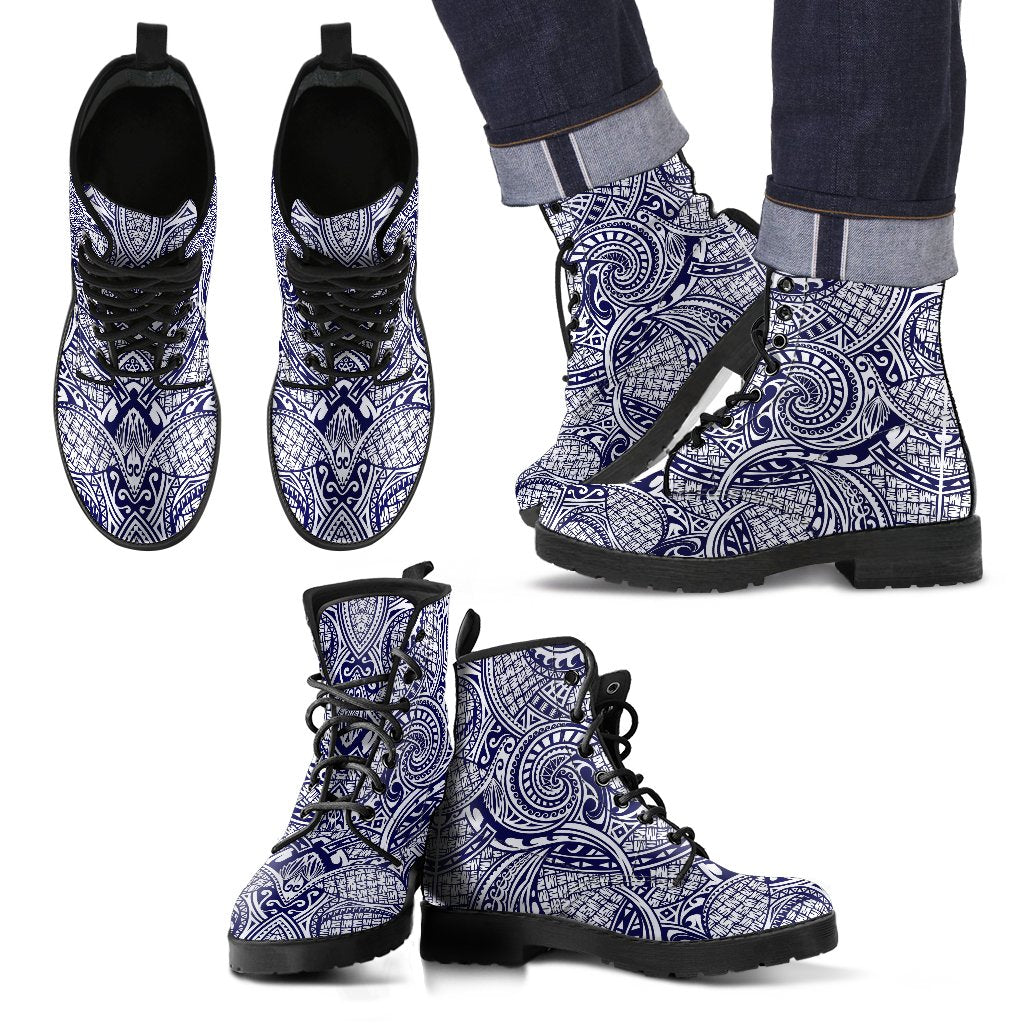 Polynesian Leather Boots Blue And White Blue And White - Polynesian Pride