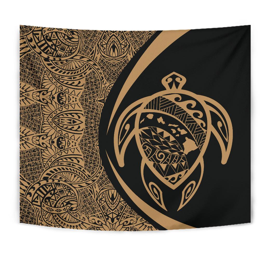 Hawaii Turtle Map Polynesian Tapestry - Gold - Circle Style - Polynesian Pride