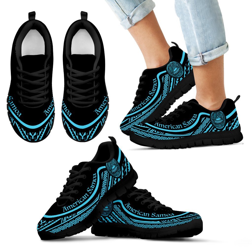 American Samoa Wave Sneakers Blue Color Kid's Sneakers - Black - American Samoa Black - Polynesian Pride