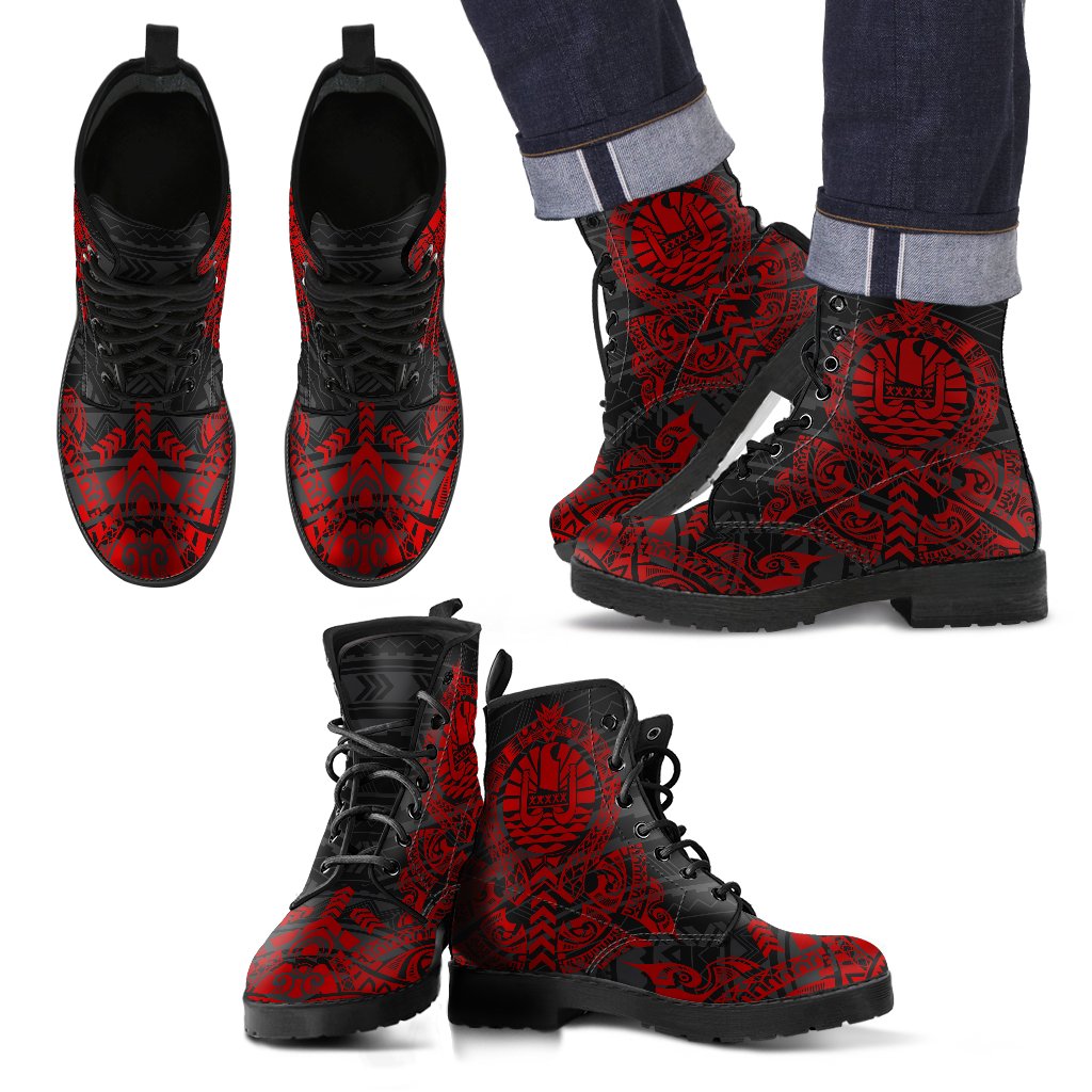 French Polynesia Leather Boots - Tribal Red Red - Polynesian Pride
