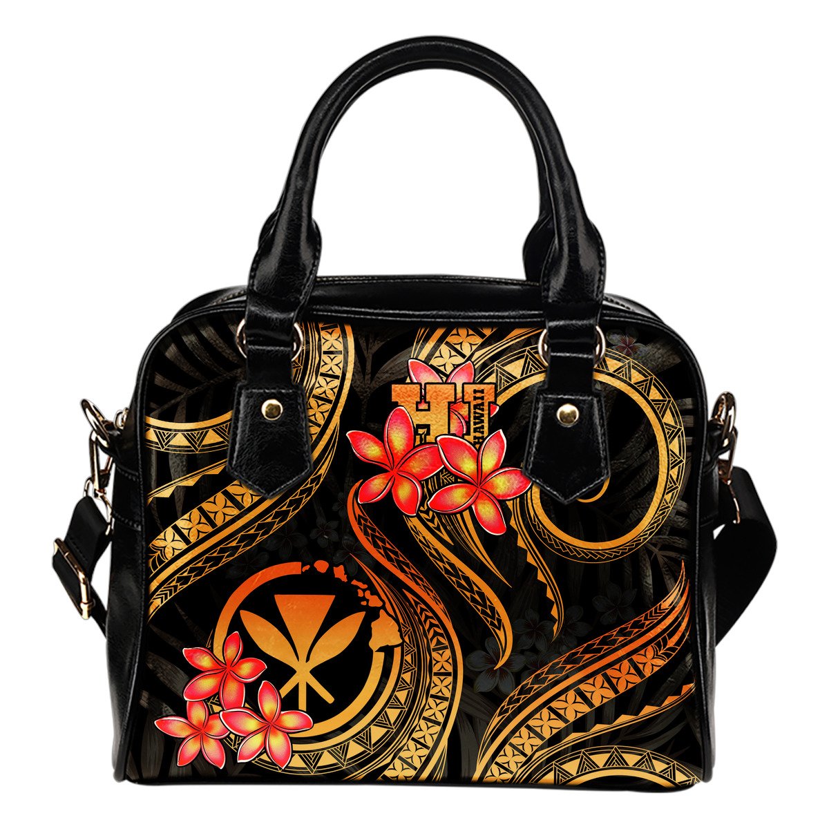 Polynesian Hawaii Shoulder Handbag - Gold Plumeria One Size GOLD - Polynesian Pride