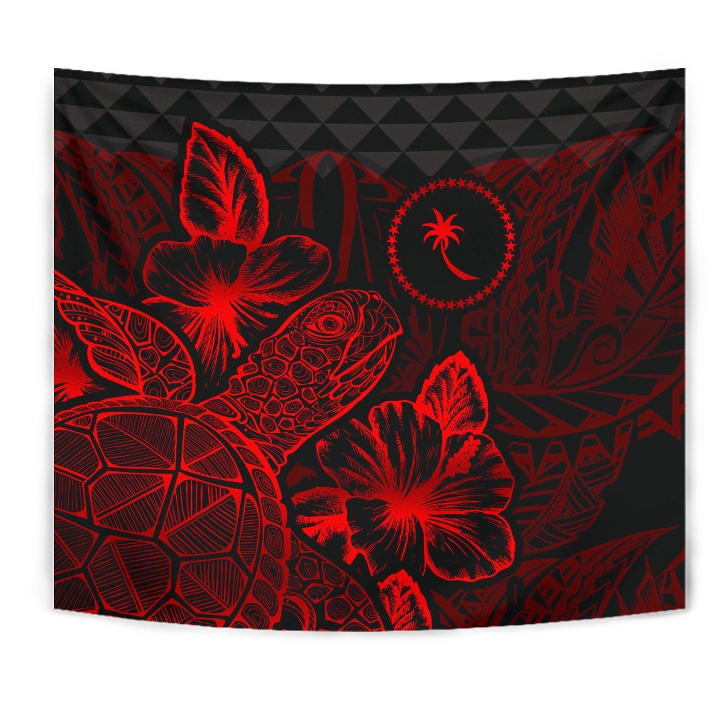 Chuuk Tapestry - Turtle Hibiscus Pattern Red - Polynesian Pride