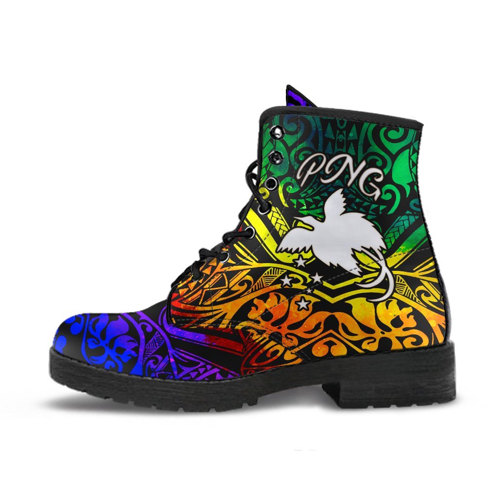 Papua New Guinea Leather Boots - Rainbow Polynesian Pattern - Polynesian Pride