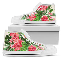 Hawaii Pink Hibiscus Palm High Top Shoe Womens High Top White - Polynesian Pride